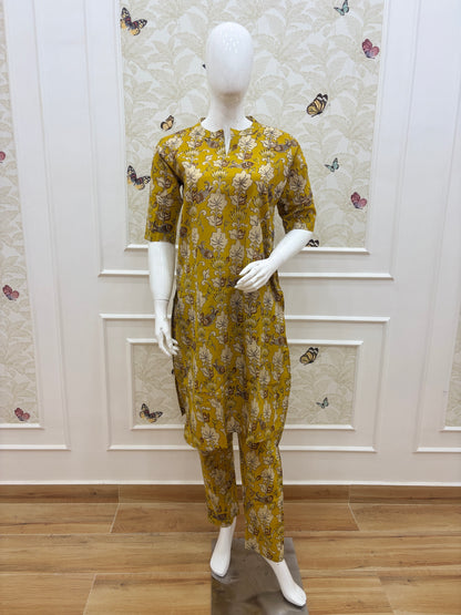 Mustard Yellow Floral Kalamkari Kurta Set