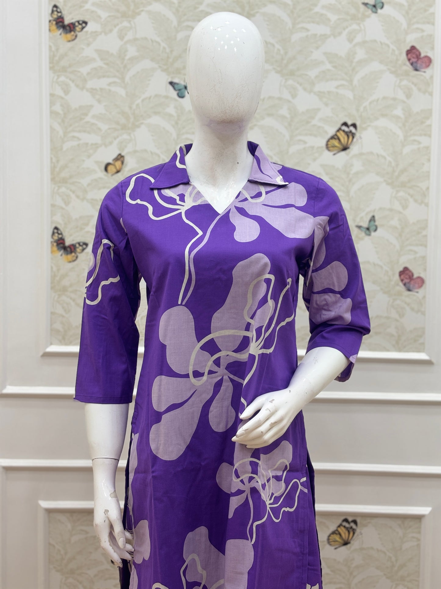 Royal Purple Abstract Floral Print Kurta Set