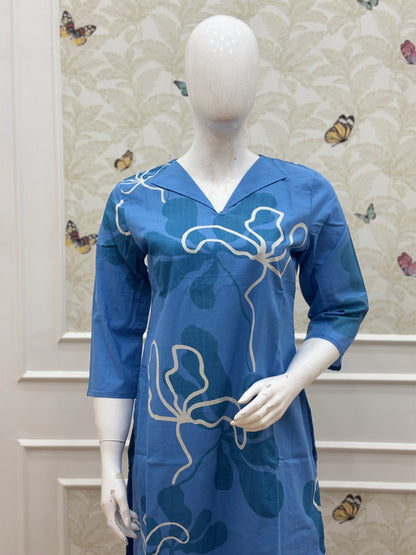 Royal Blue Abstract Floral Print Kurta Set