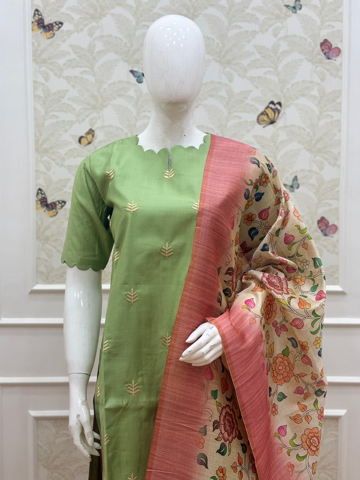 Olive Bloom Silk Cotton 3-Piece Set