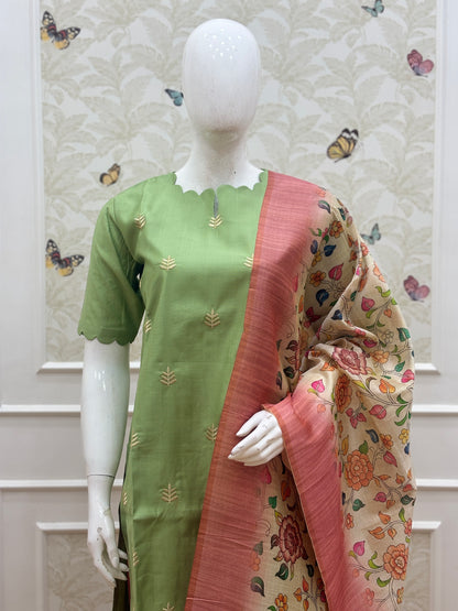 Olive Bloom Silk Cotton 3-Piece Set