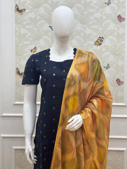 Navy Mustard Polka Dot & Abstract Checks Abstract 3-Piece Set