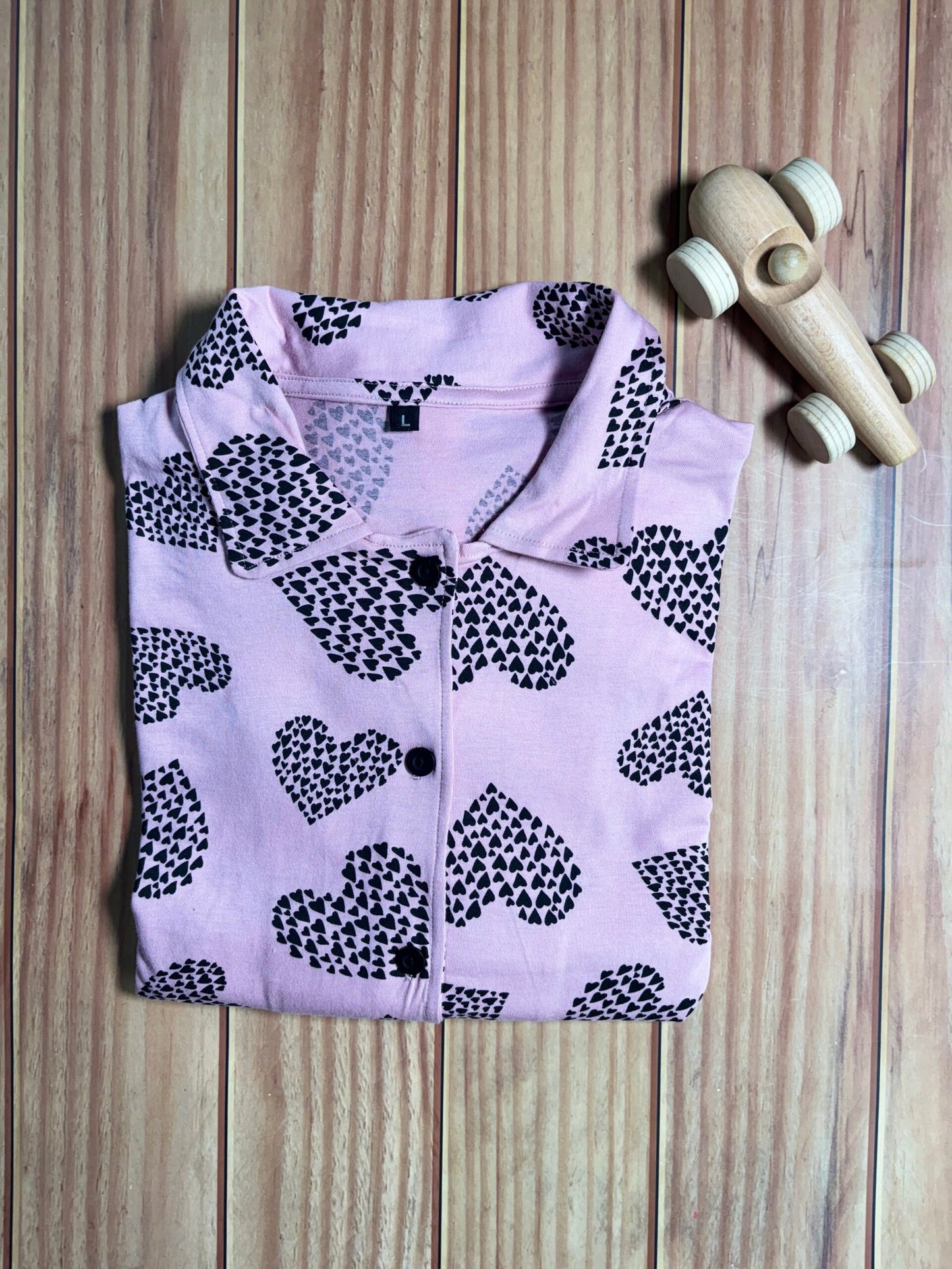 Baby Pink Heart Printed Front Open Long Tunic