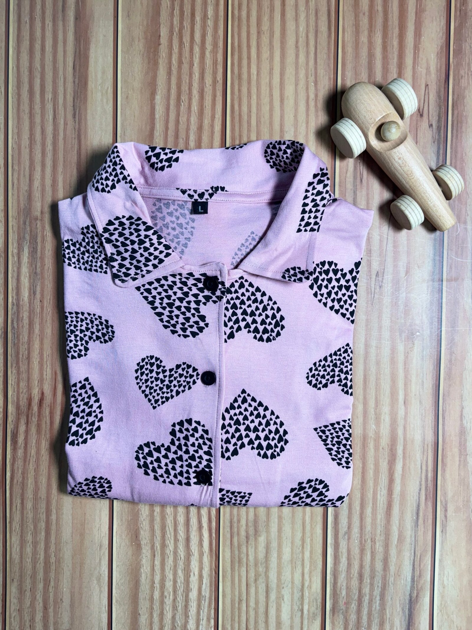 Baby Pink Heart Printed Front Open Long Tunic