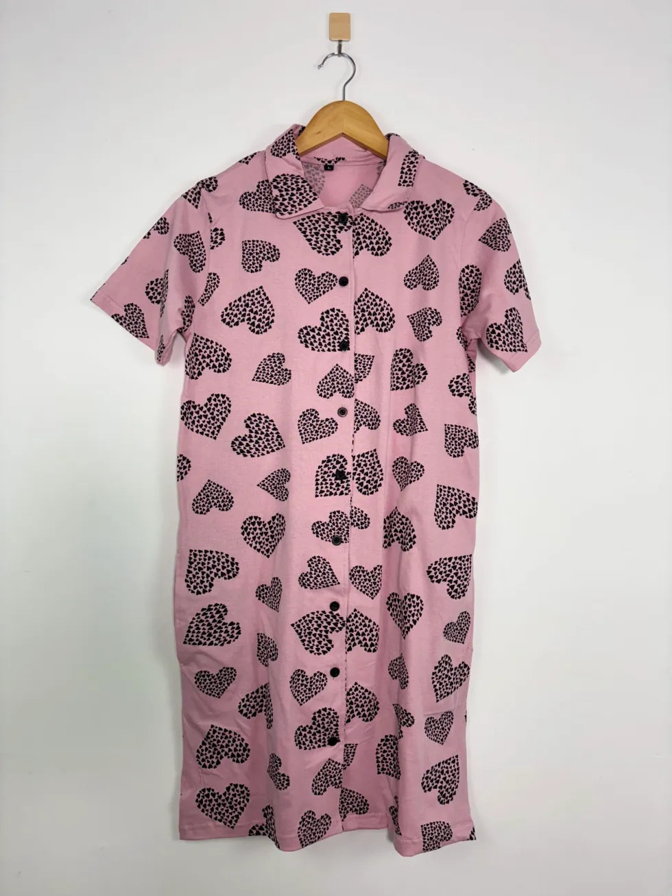 Baby Pink Heart Printed Front Open Long Tunic