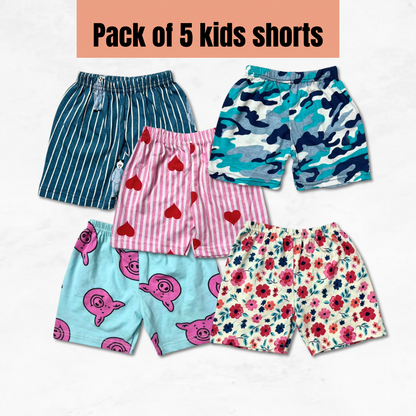 Multicolor Printed Kids Shorts Pack of 5
