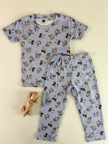 Lavender Novelty Printed Interlock T-Shirt and Pant Co-ords