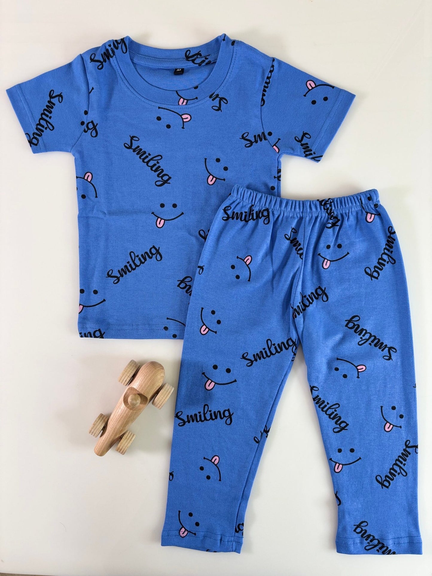 Blue Graphical Printed Interlock T-Shirt and Pant Co-ords