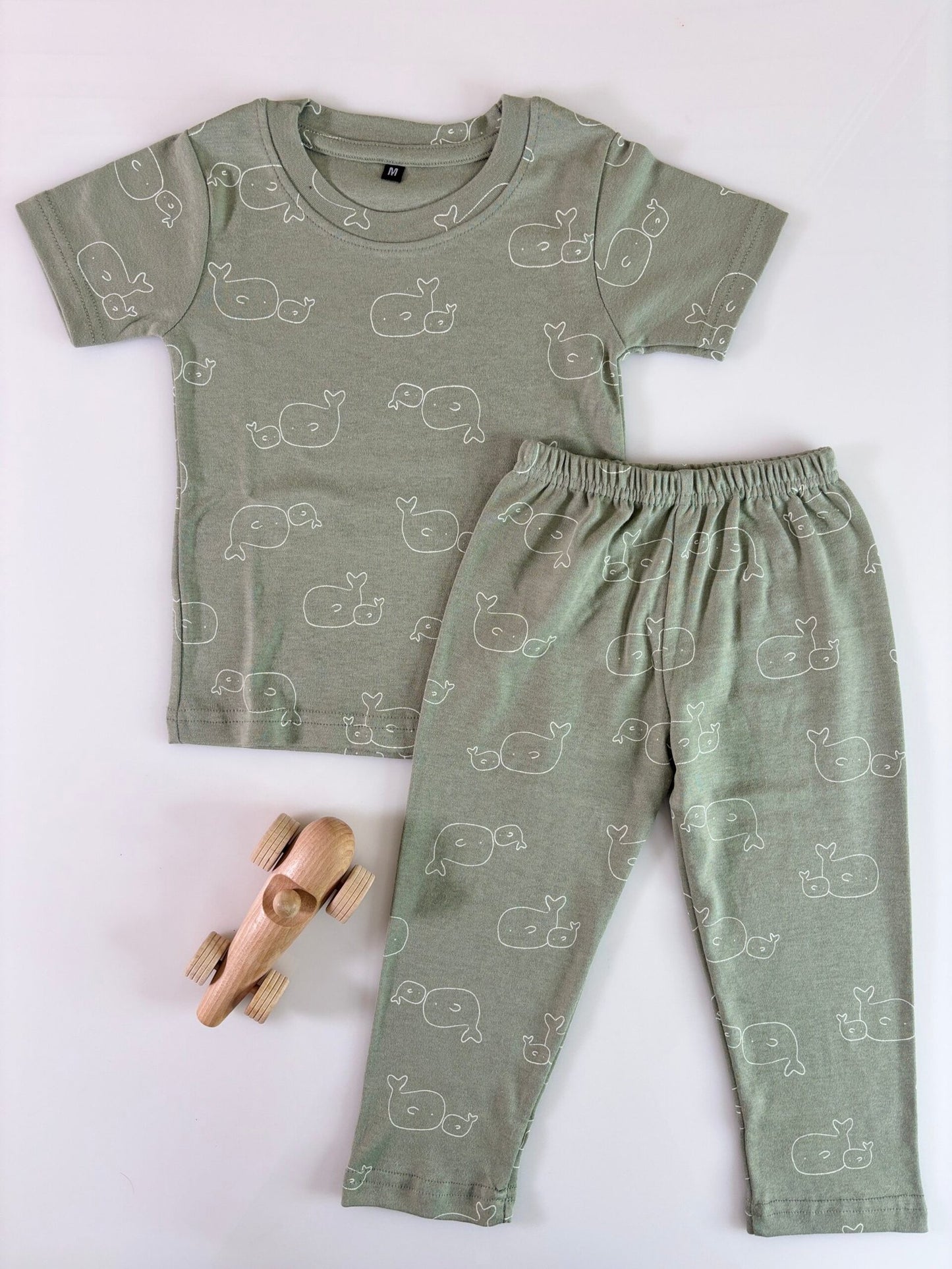 Sage Green Fish's Printed Interlock T-Shirt and Pant Co-ords
