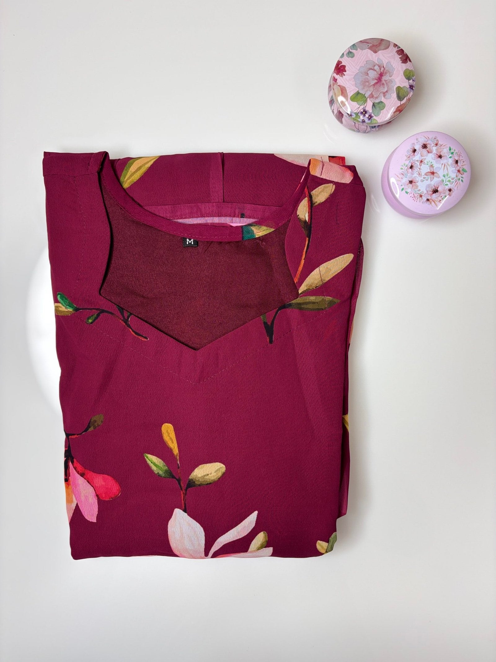 Maroon Floral Printed Georgette Outdoor Non-Feeding Maxi