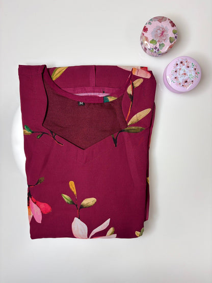 Maroon Floral Printed Georgette Outdoor Non-Feeding Maxi