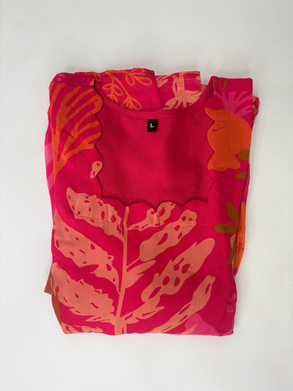 Ruby Pink Floral Printed Organza Feeding Midi Dress