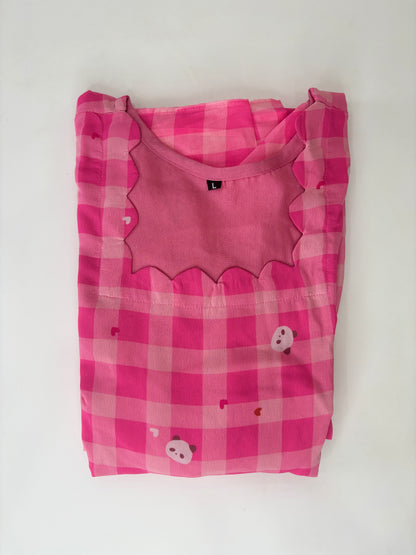Hot Pink Gingham Georgette Non-Feeding Maxi Dress