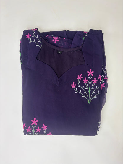 Navy Blue Floral Embroidered Feeding Maxi Dress
