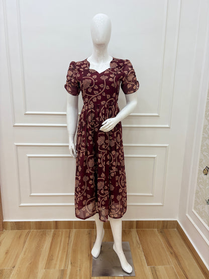 Maroon Floral Kalamkari Feeding Maxi Dress