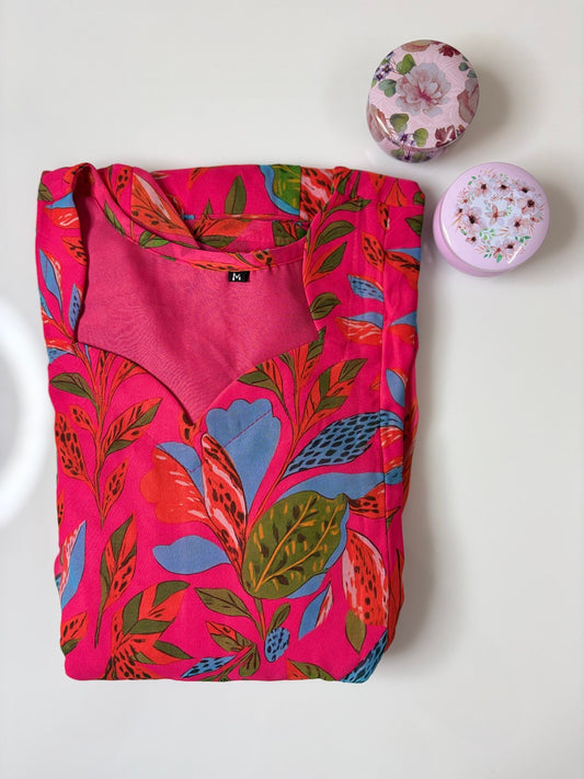 Pink Botanical Printed Georgette Outdoor Feeding Maxi