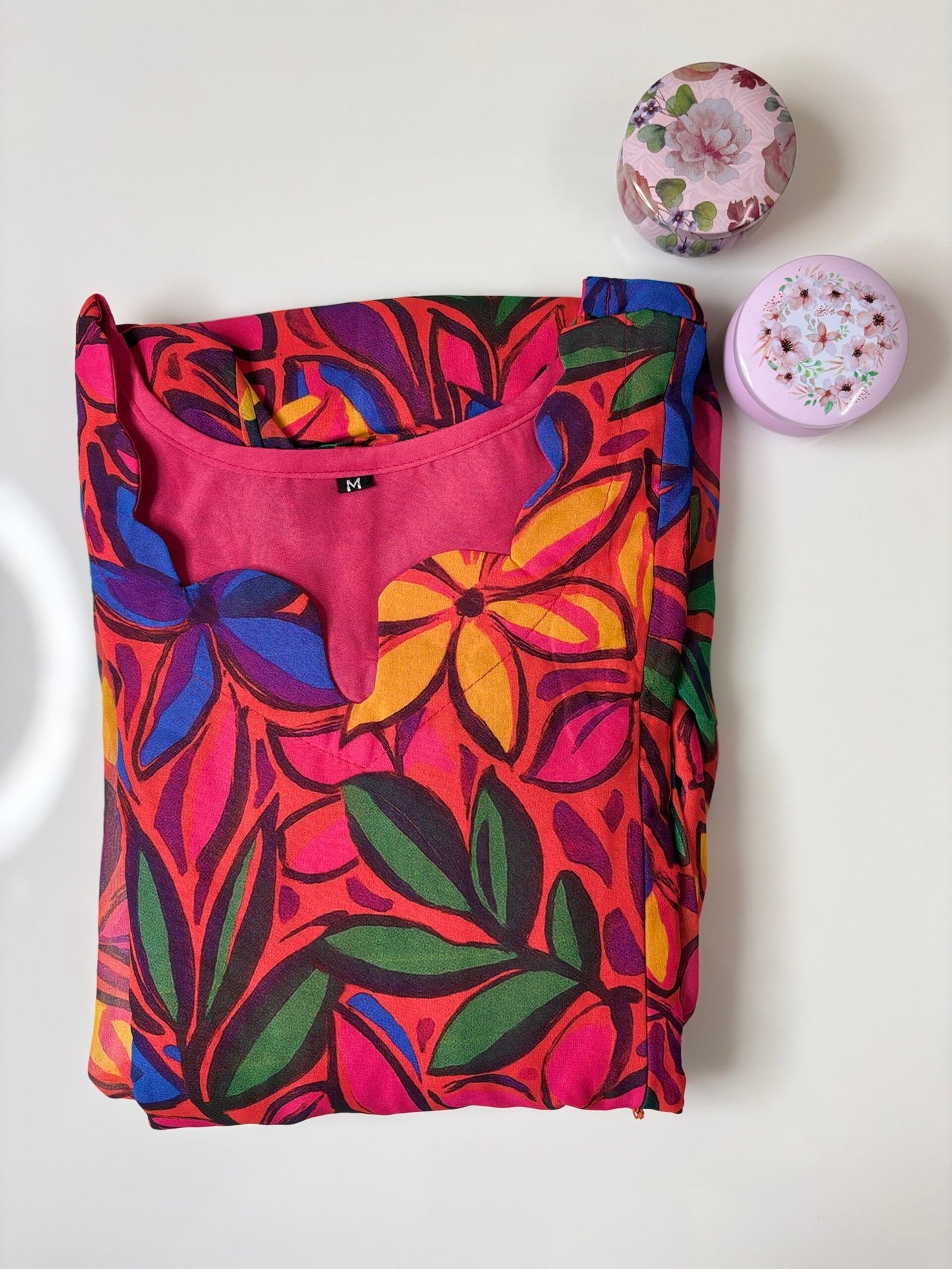 Deep Pink Floral Printed Georgette Outdoor Feeding Maxi