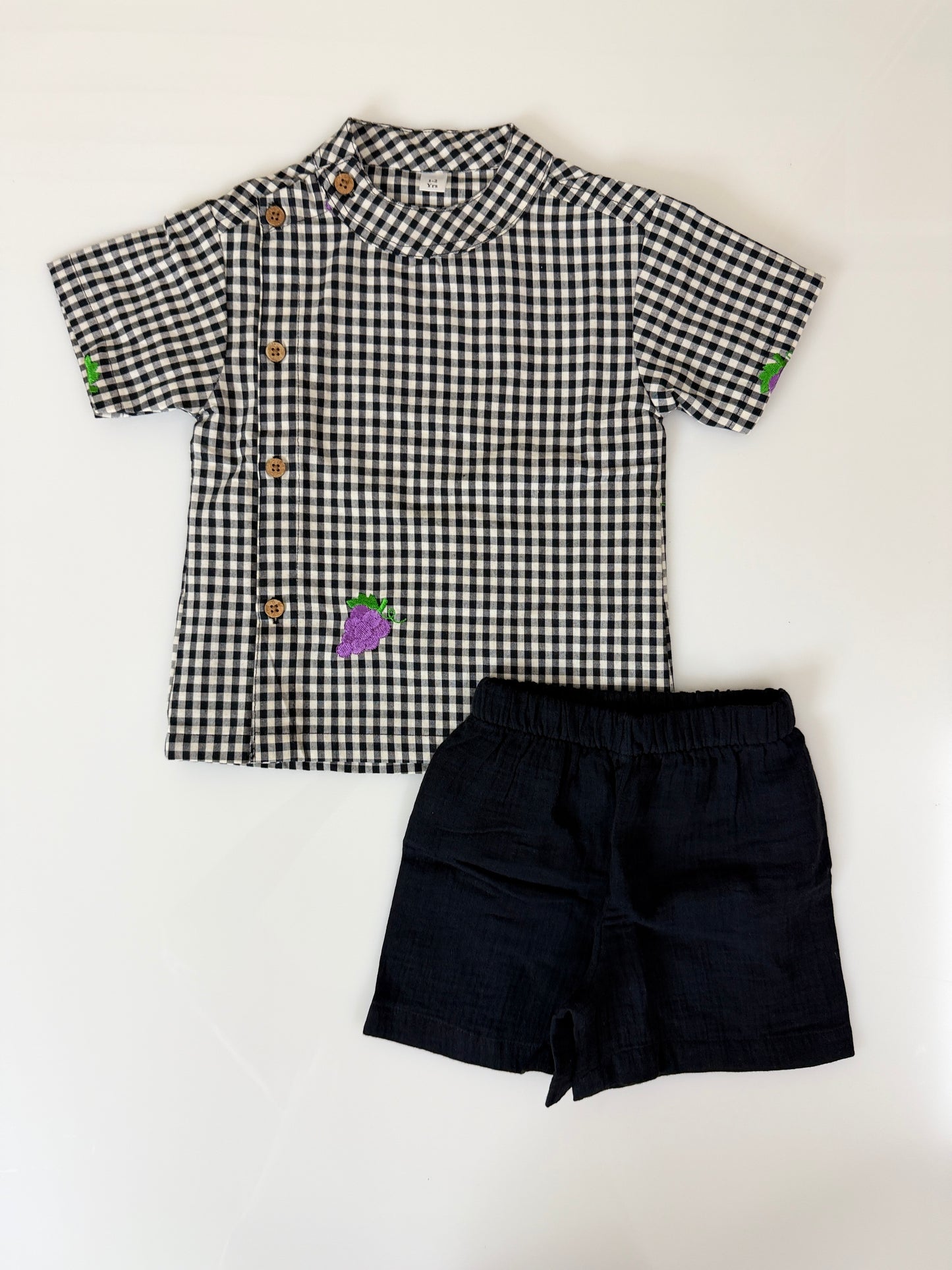 Black Checks Kids Outdoor Shirt & Shorts Coords