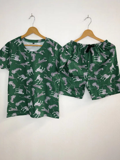 Green Animal Print T-Shirt with Combo Shorts Set