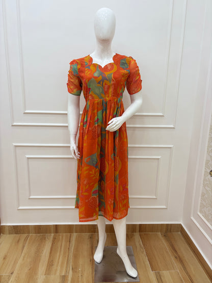 Coral Orange Pomegranate Floral Feeding Maxi Dress