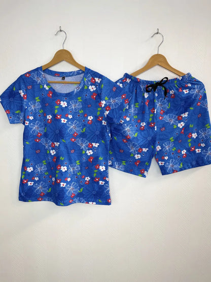 Blue Floral Print T-Shirt with Combo Shorts Set