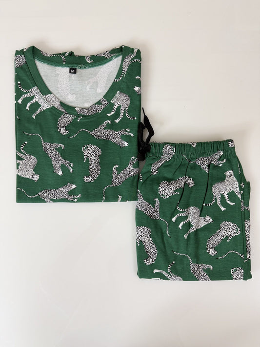 Green Animal Print T-Shirt with Combo Shorts Set