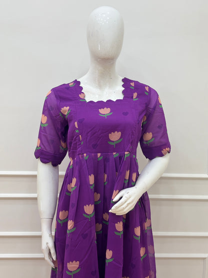 Royal Purple Tulip Print Feeding Maxi Dress