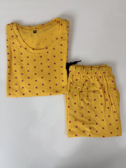 Yellow Star Print T-Shirt with Combo Shorts Set