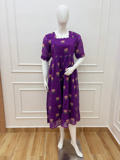 Royal Purple Tulip Print Feeding Maxi Dress