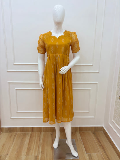 Mustard Yellow Diamond Print Feeding Maxi Dress