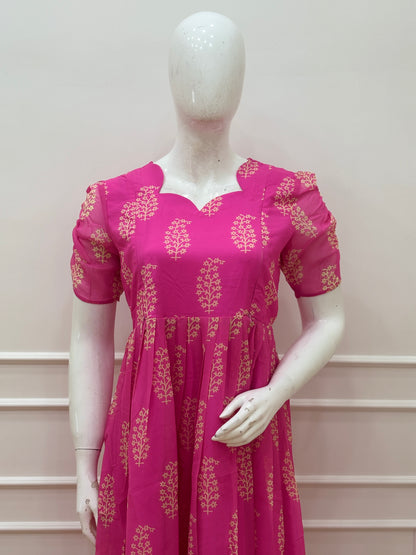 Rani Pink Floral Block Print Feeding Maxi Dress