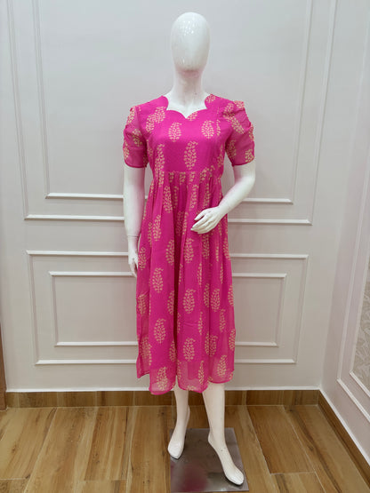 Rani Pink Floral Block Print Feeding Maxi Dress