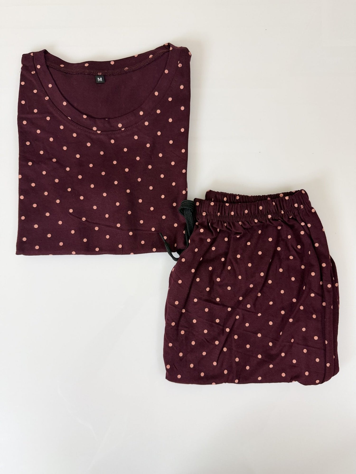 Maroon Polka Dot Print T-Shirt with Combo Shorts Set