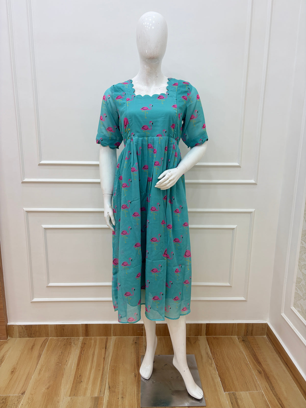 Turquoise Flamingo Print Feeding Maxi Dress