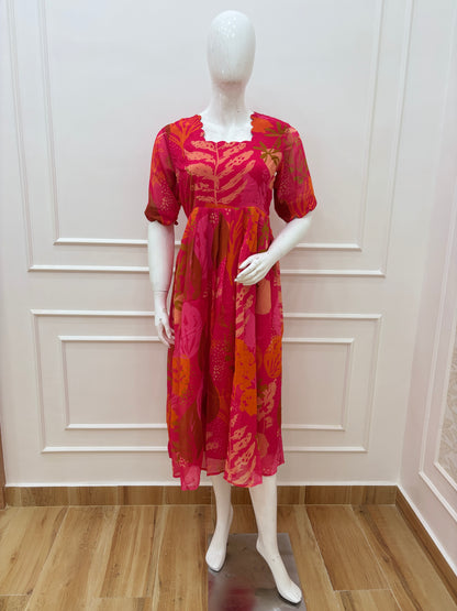 Coral Bloom Georgette Non-Feeding Maxi Dress