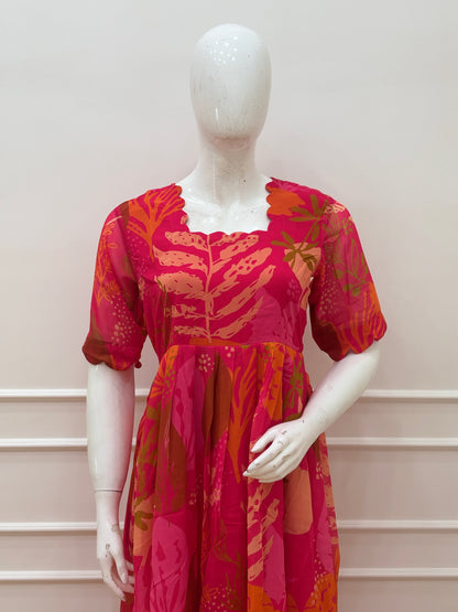 Coral Bloom Georgette Non-Feeding Maxi Dress