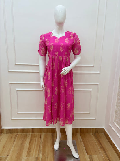 Fuchsia Bloom Georgette Non-Feeding Maxi Dress