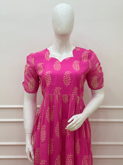 Fuchsia Bloom Georgette Non-Feeding Maxi Dress