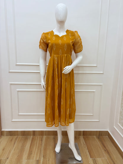 Mustard Diamond Georgette Non-Feeding Maxi Dress