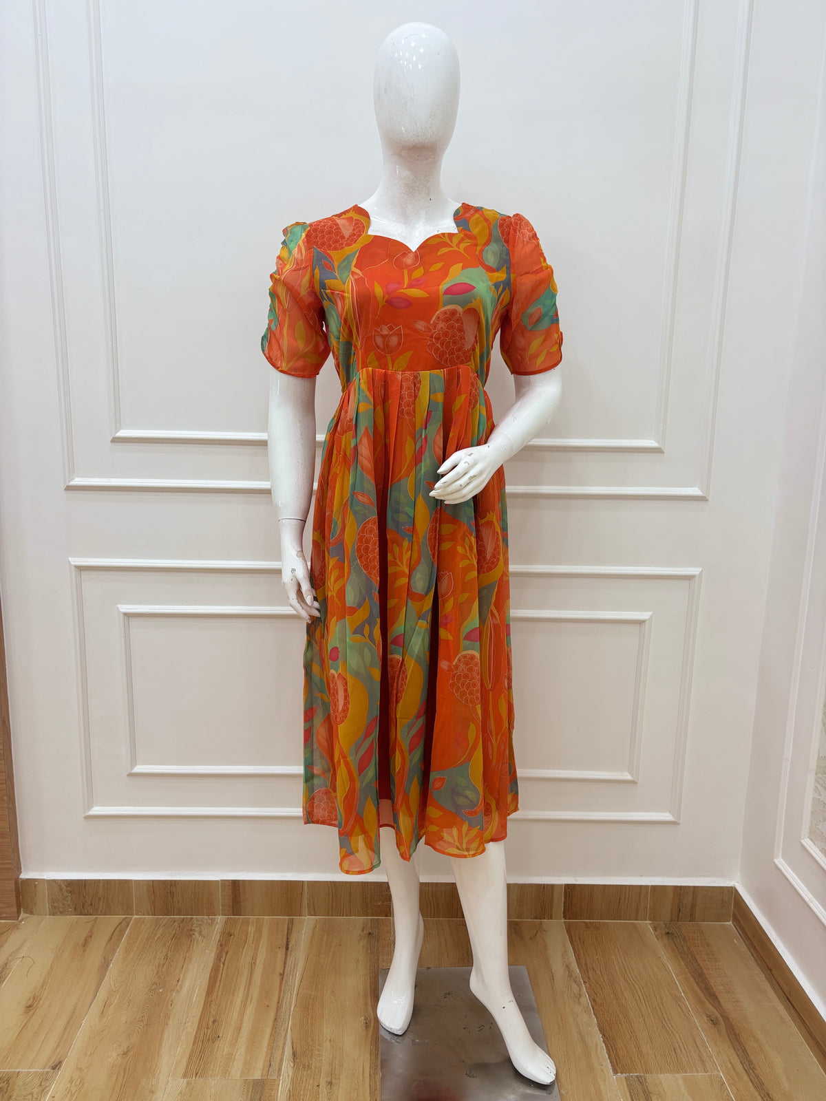 Tangerine Bloom Georgette Non-Feeding Maxi Dress