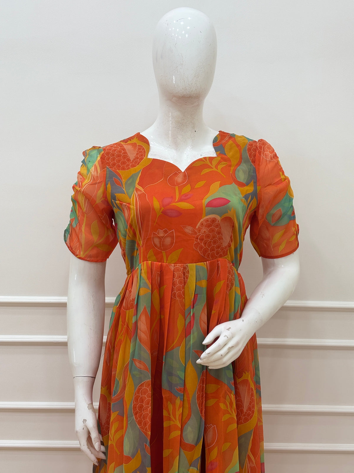 Tangerine Bloom Georgette Non-Feeding Maxi Dress