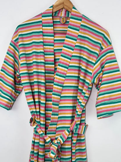 Mint Green Pink Yellow Stripe Bath Robe