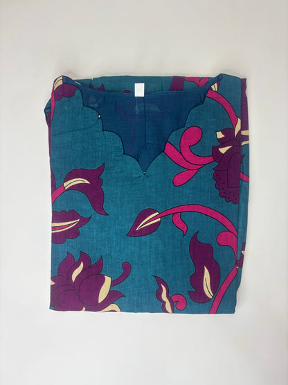Teal Blue Floral Print Pure Jaipur Cotton Non-Feeding Maxi