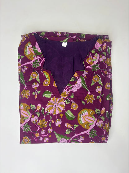 Plum Purple Multicolor Floral Vine Print Pure Jaipur Cotton Non-Feeding Maxi