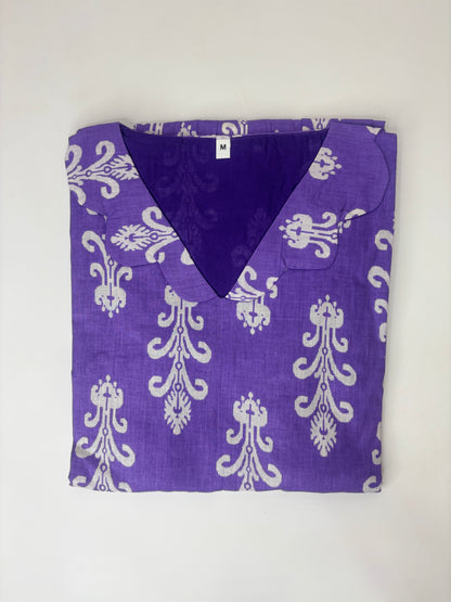 Royal Purple White Ornamental Buta Print Pure Jaipur Cotton Non-Feeding maxi
