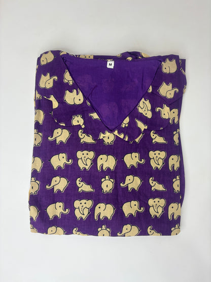 Royal Purple Elephant Print Pure Jaipur Cotton Non-Feeding Maxi