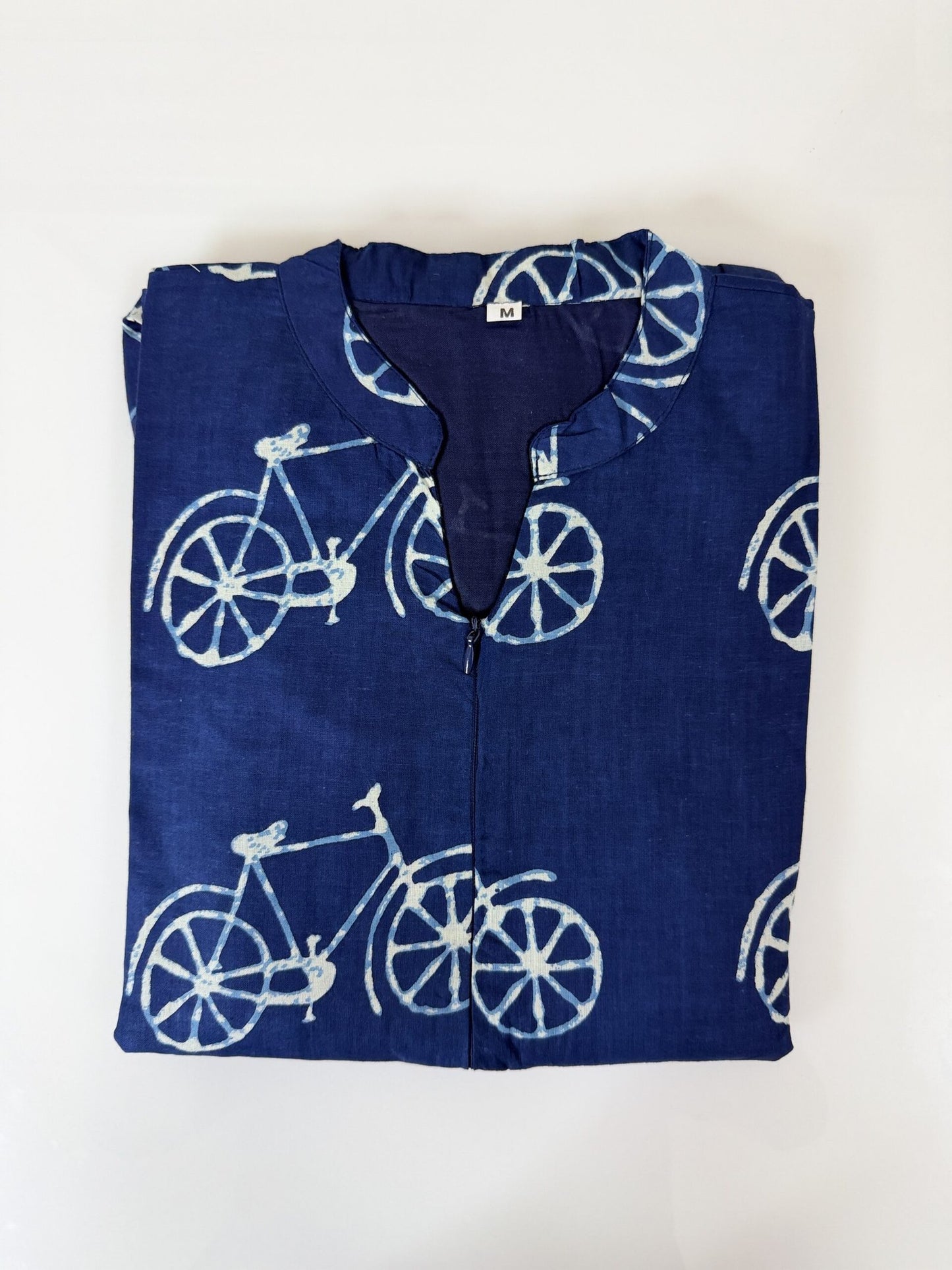 Navy Blue Bicycle Print Cotton Maxi