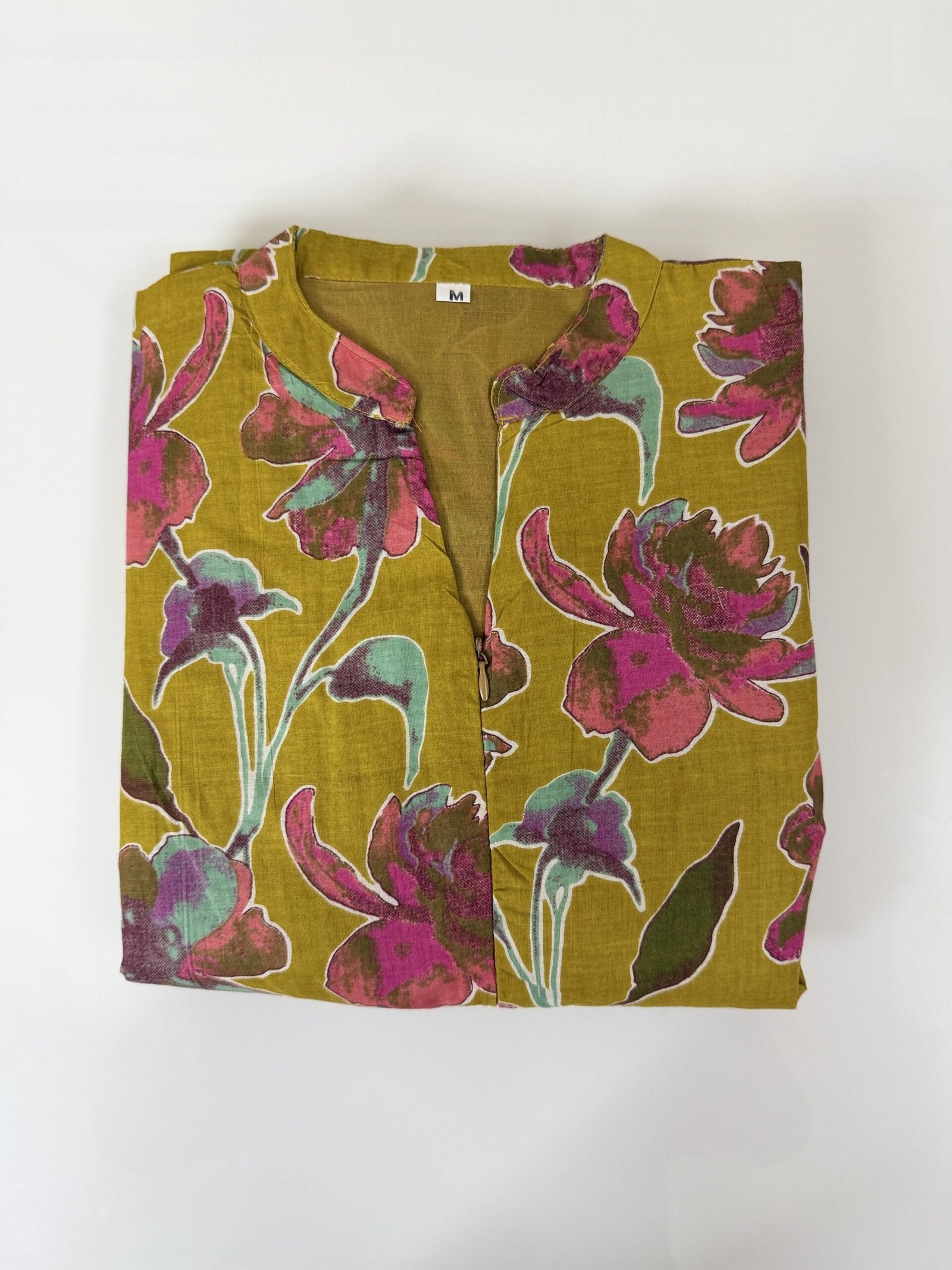 Mustard Floral Print Cotton Maxi