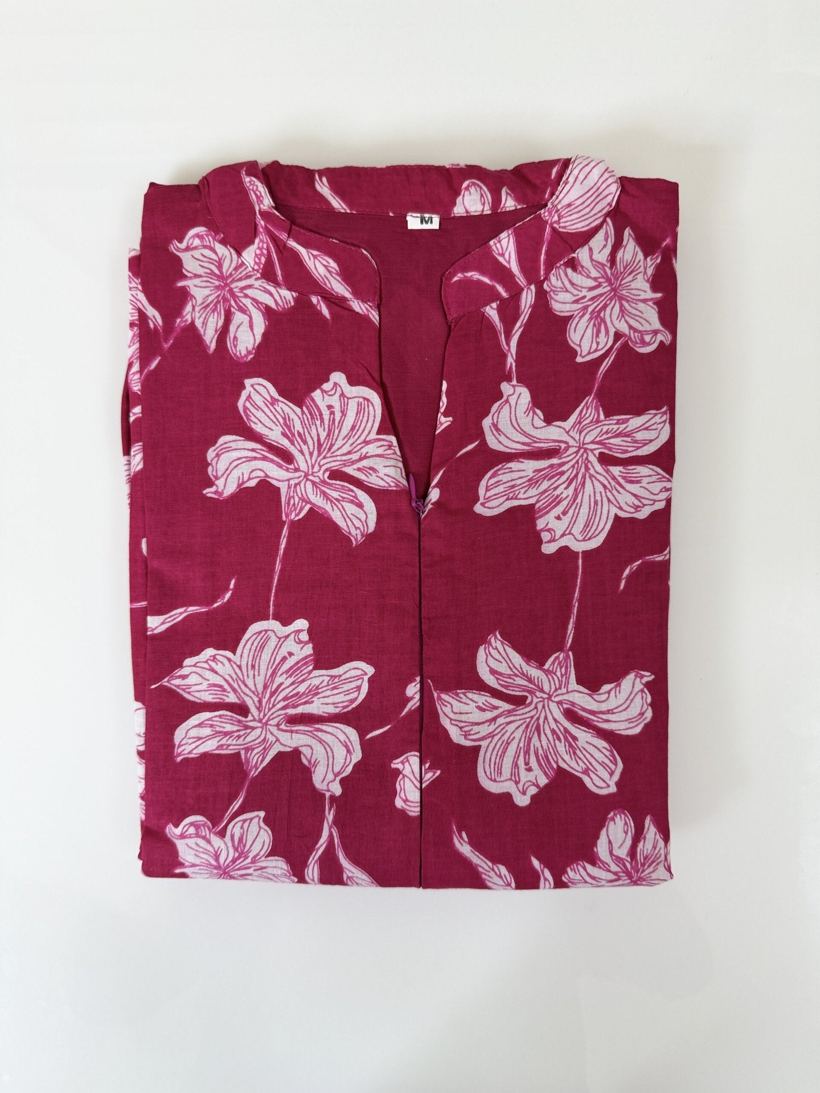 Magenta Floral Print Cotton Maxi