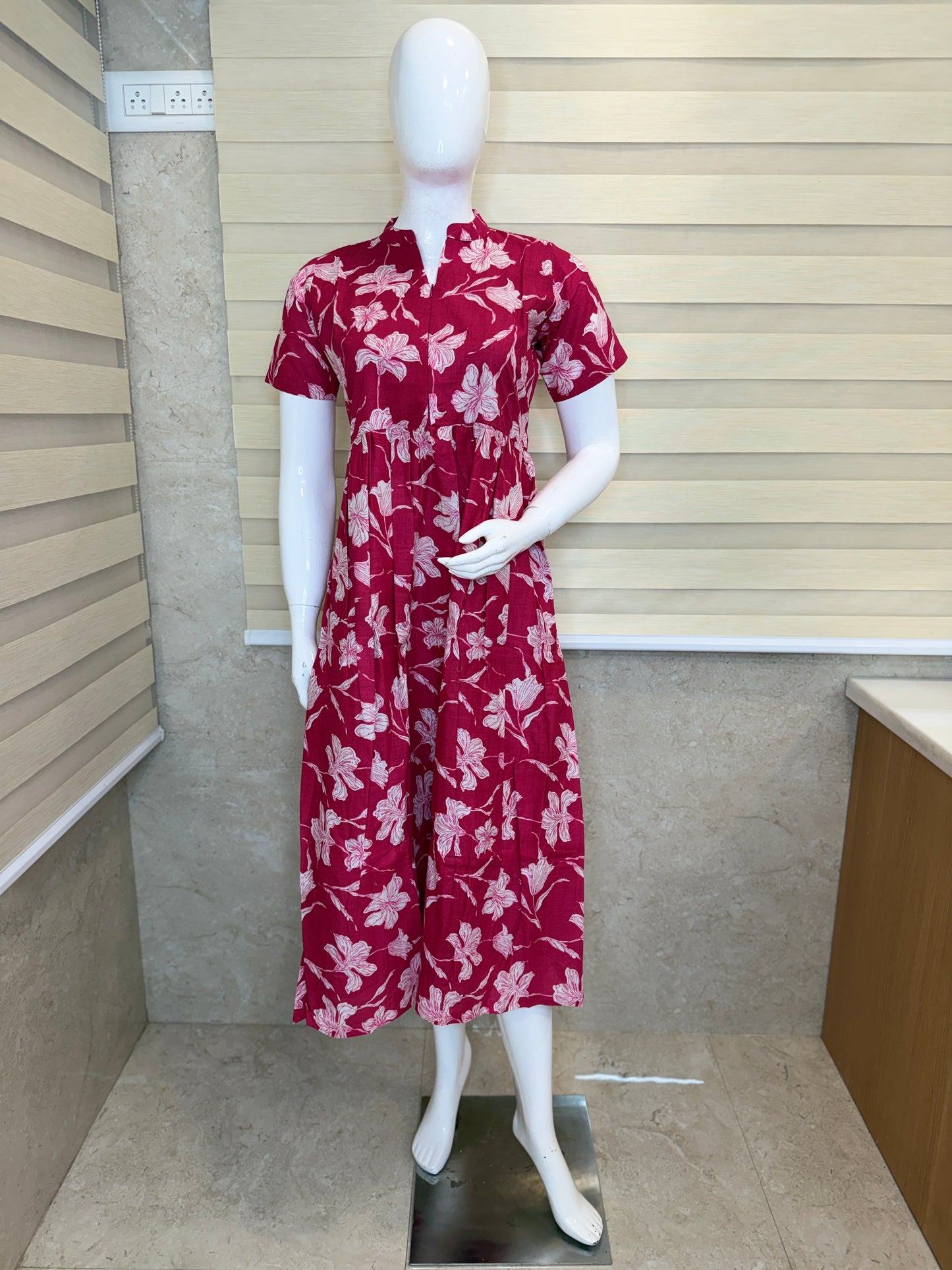Magenta Floral Print Cotton Maxi